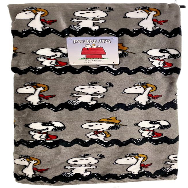 Berkshire Blanket & Home Co. Peanuts Gang Red Baron Flying Ace Velvet Soft Plush Throw Blanket by Berkshire | Gray | 50inch x 70inch