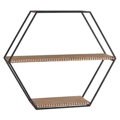 47th & Main Hexagon Wood and Metal Wall Shelf, 24" L x 21" W x 6" H, Beaded