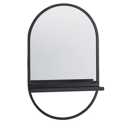 47th & Main Iron Framed Shelf and Wall Mirror, 15 x 25-Inches, Black