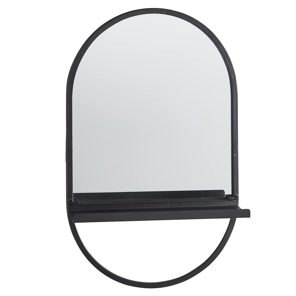 47th & Main Iron Framed Shelf and Wall Mirror, 15 x 25-Inches, Black