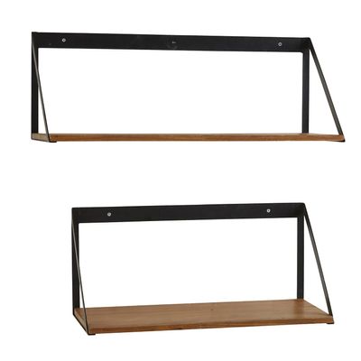 47th & Main Triangular Metal and Wood Wall Shelves, Set of 2, Black