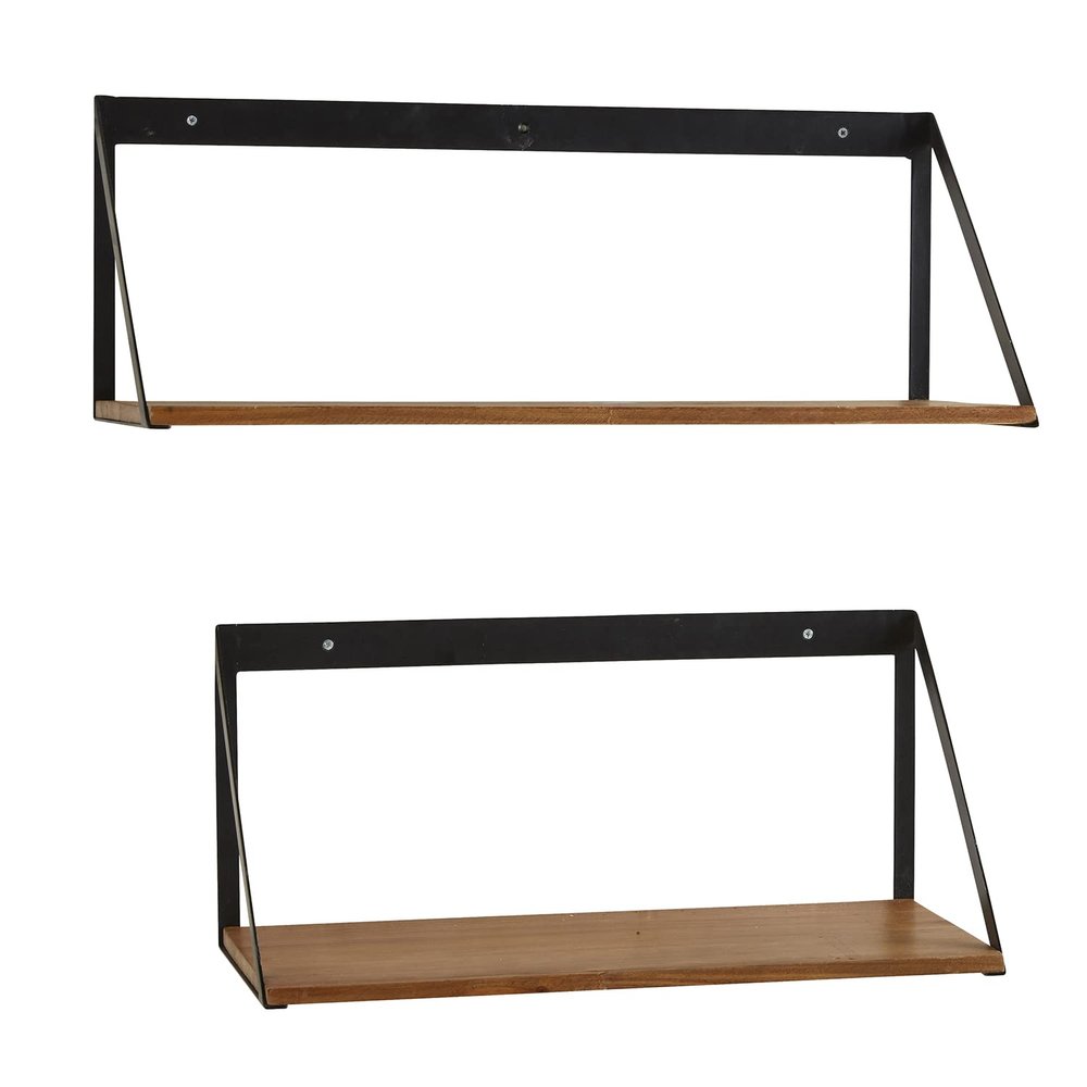 47th & Main Triangular Metal and Wood Wall Shelves, Set of 2, Black