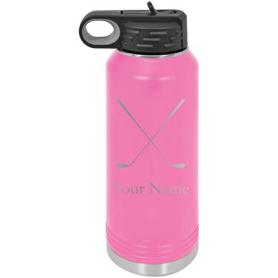 Crossed Golf Clubs Personalized Custom Engraved Double Wall Vacuum Hot/Cold Drinks Insulated Stainless 40-Ounce Steel Boys/Girls Sports Team Water Bottle with Flip Top Lid, Straw
