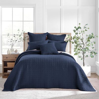 Levtex Home Mills Waffle Full Bedspread Set (100x104in) with 2 Pillow Shams (26x20in) - Navy - 100% Cotton Full Size Bedspread Set - Lightweight, Soft, Pre-Washed
