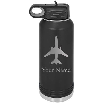 Airplane Pilot Plane Personalized Custom Engraved Double Wall Vacuum Hot/Cold Drinks Insulated Stainless 32-Ounce Steel Boys/Girls Sports Team Water Bottle with Flip Top Lid, Straw