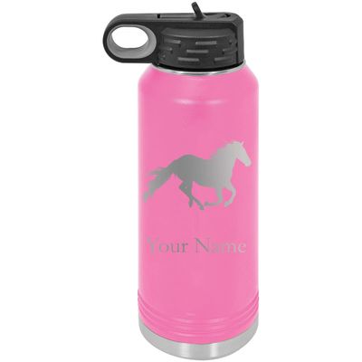 Horse Lover Personalized Custom Engraved Double Wall Vacuum Hot/Cold Drinks Insulated Stainless 40-Ounce Steel Boys/Girls Sports Team Water Bottle with Flip Top Lid, Straw