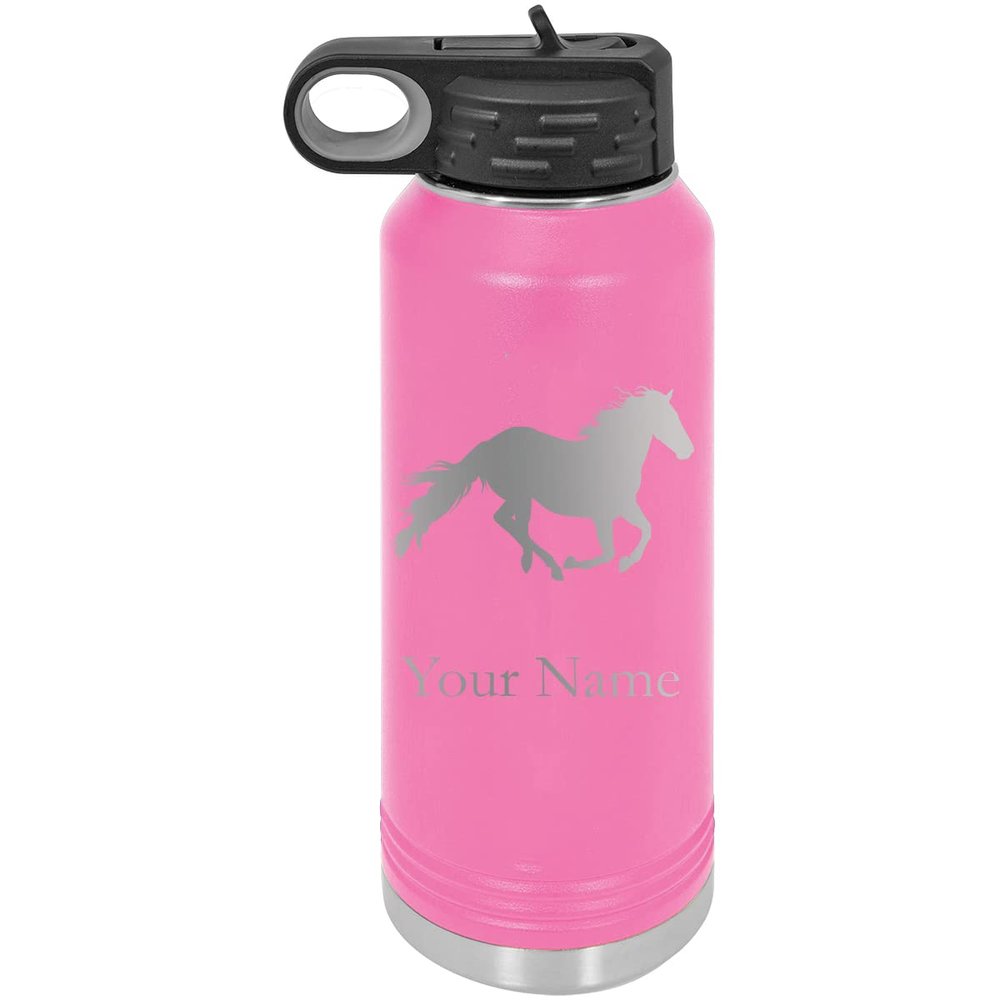 Horse Lover Personalized Custom Engraved Double Wall Vacuum Hot/Cold Drinks Insulated Stainless 40-Ounce Steel Boys/Girls Sports Team Water Bottle with Flip Top Lid, Straw