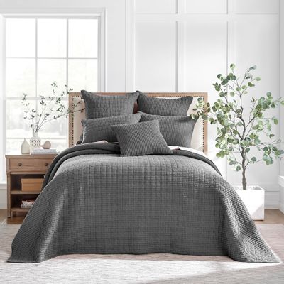 Levtex Home Mills Waffle Twin Bedspread Set (84x104in) with 1 Pillow Sham (26x20in) - Charcoal - 100% Cotton Twin Size Bedspread Set - Lightweight, Soft, Pre-Washed