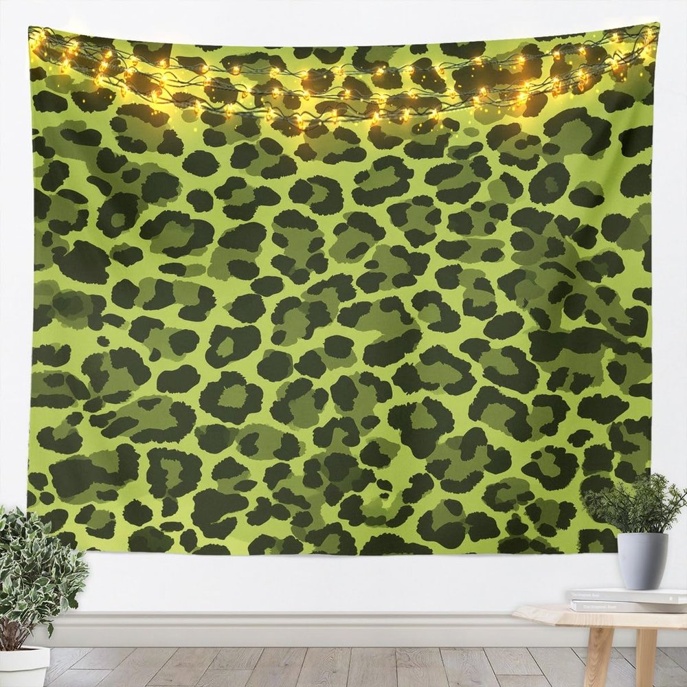 Green Leopard Print Tapestry Cheetah Wall Hanging for Kids Teens Girls Room Decor, Wild Animal Fur Print Wall Blanket Tapestries Fashion Wall Art Hanging, XLarge 70.9 x 92.5 Inches