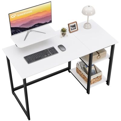 GreenForest Computer Desk with Monitor Stand,47 inch Home Office Desk with Reversible Storage Shelves,Modern Writing Desk Study PC Laptop Work Table,White