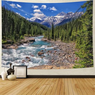 Simsant Nature Mountain Forest Tapestry,Colorado River Tapestry Scenic Green Pine Tree Waterfall Landscape Wall Hanging Tapestries for Home Office Dorm Indoor and Outdoor Decoration 100x90in GTSI036