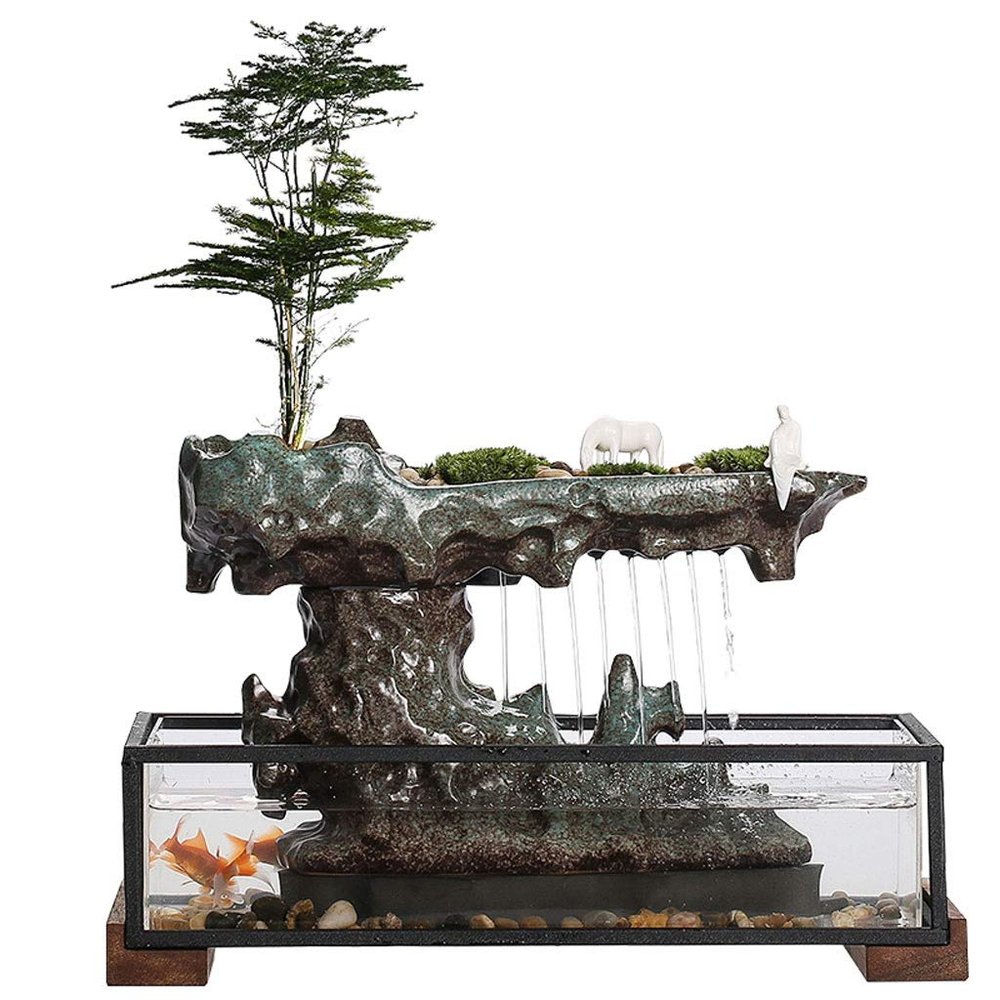 KKNH Relaxation Fountain Tabletop Fountain Ceramic Desktop Fountain Indoor Water Fountain Rockery Waterfall Fountain Fish Tank Decor 10.63 Inches Quiet Soothing Sound of Water