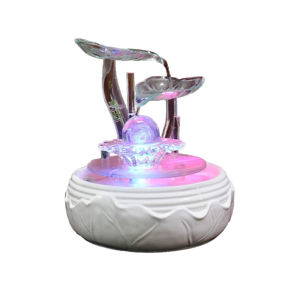 KKNH Relaxation Fountain Tabletop Fountain Ceramic Creative Lotus Leaf Desktop Fountain Indoor Water Fountain Flowing Water Decoration 10.24 Inches Quiet Soothing Sound of Water