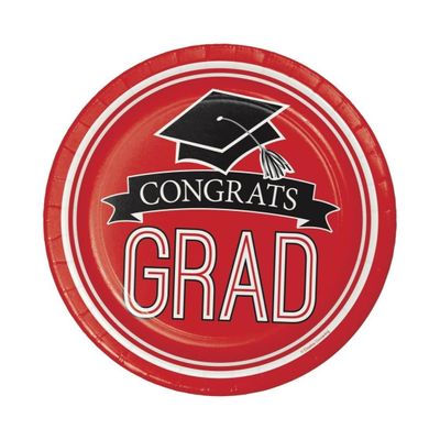 Classic Red Black 18 7" Dessert Plates Value Size Graduation School Spirit Small Round Paper Plates for All Occasions Disposable Paper Plates