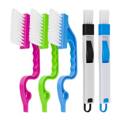 Aivwis Window Track & Gap Cleaning Brush Set, 5 Pack Crevice and Groove Cleaner with 2 in 1 Brush and Mini Dustpan for Door Gaps, Blinds, Sliding Tracks and Kitchen Corners