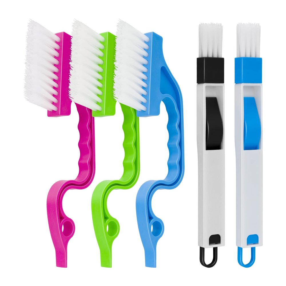 Aivwis Window Track & Gap Cleaning Brush Set, 5 Pack Crevice and Groove Cleaner with 2 in 1 Brush and Mini Dustpan for Door Gaps, Blinds, Sliding Tracks and Kitchen Corners