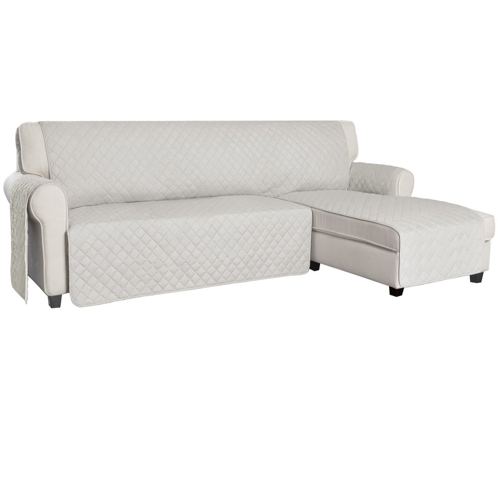 ISSUNTEX Sectional Couch Covers for Dogs, Reversible L Shaped Sofa Cover, Water Resistant Chaise Lounge Cover Furinture Protector for Kids Pets (Large, Ivory/Ivory)