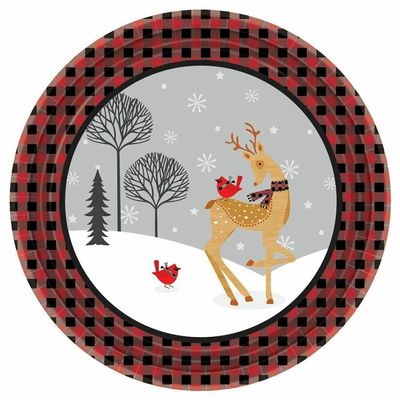 Winter Plaid Christmas 7" Dessert Cake Paper Plates 8 Ct Small Round Paper Plates for All Occasions Disposable Paper Plates