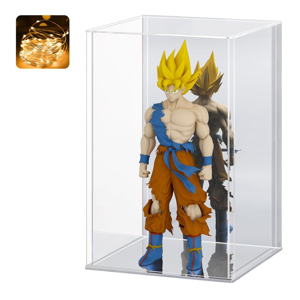 LASOA Acrylic Display Case for Collectibles Clear Display Box with Mirrored Back and Base, Self-Assembly Small Showcase for Figurines, Models, and Memorabilia, 4x4x6inch