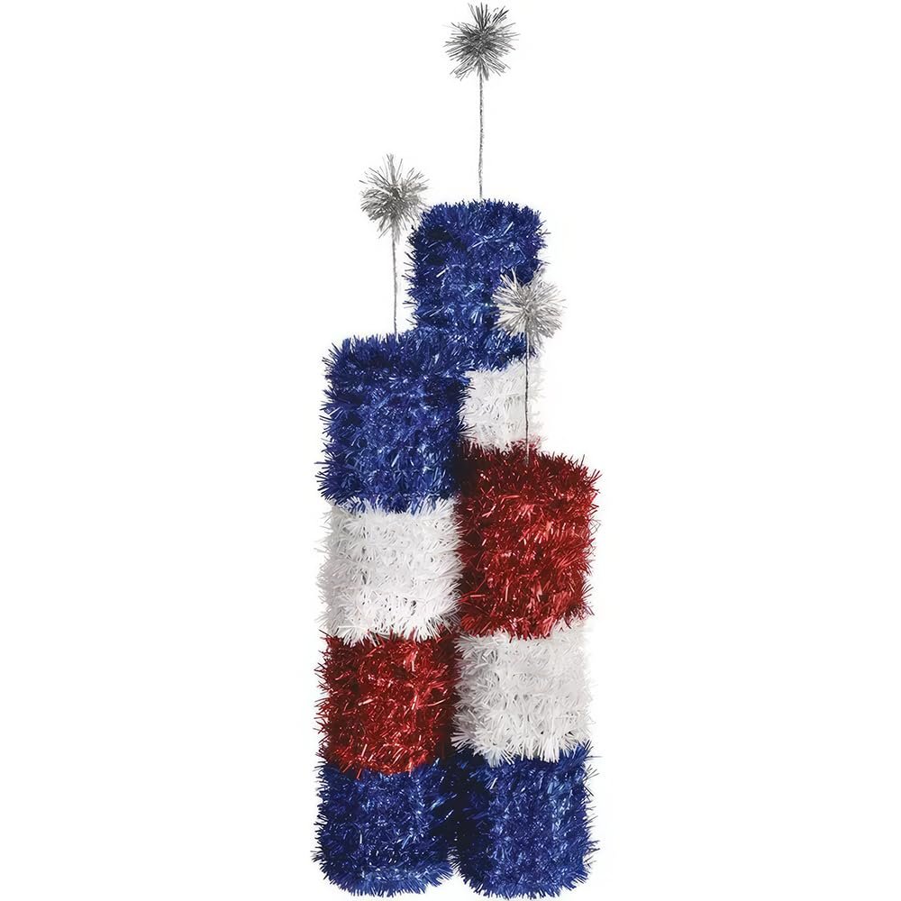 Dazzling Patriotic 3D Deluxe Tinsel Firework - 7" x 2.37" (1 Pc.) - Vibrant Red & Blue Foil - Perfect for Celebrations