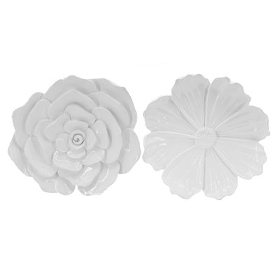 A and B Home 78738-WHIT-DS White Resin/Stone Powder Indoor Floral Accents (Set of 2) Wall Art
