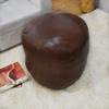 Rugsotic Carpets Round Shaped Goat Leather Handmade Eco-Friendly Brown Pouf - 18" x 18" x 18", Plain Solid, Recycled Cotton Filled Stuffed Leather Seating PF12 view 3