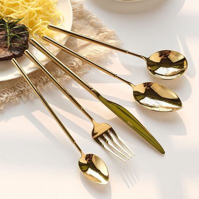 IKXO 25 Pieces Silverware Set Service for 5, Premium Stainless Steel Flatware Set Tableware Cutlery Utensil Set for Kitchen Party Restaurant Hotel Mirror Polished Round handle