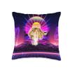 Cat Fat Chonk With Laser Eyes Vaporwave Funny Throw Pillow view 1