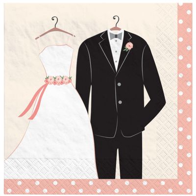 Multicolor Wedding Attire Napkins - Pack Of 16 - Adorable & Elegant Design, Soft & Absorbent Paper Napkins - Perfect For Wedding Celebrations, 5" x 5"
