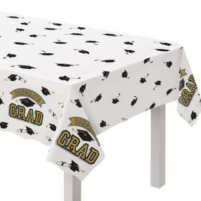 Gold Congrats Grad True to Your School Table Cover - 54" x 102" (1 Pc Party Essential - Perfect Graduation Party & Event Accessory