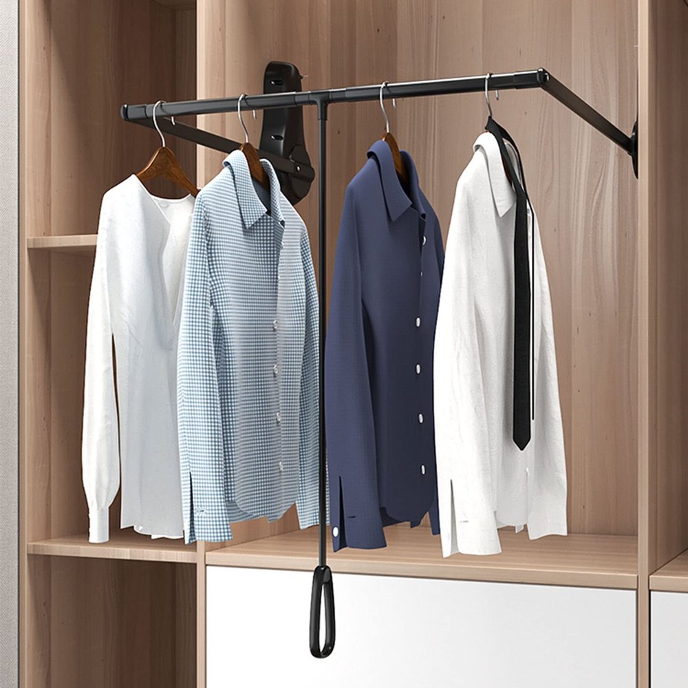 Aluminum Alloy Pull Down Wardrobe Rod, Pull-Down Clothes Rail, Lift Rail Organizer Storage System Closet Hanger Rack, for Hanging Clothes Space Saving (Size : 85-115cm(33.5-45.3in))