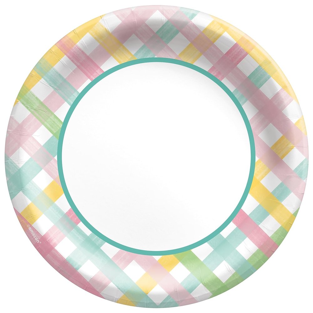 Amscan Spring Fun Gingham 10 in. Round Paper Plates (723129), Medium