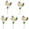 Lindagary 5pcs Artificial Rose Flowers Simulation Silk Rose Bouquet Realistic Flower Arrangements for Wedding Home Table Decorations - Champagne view 4