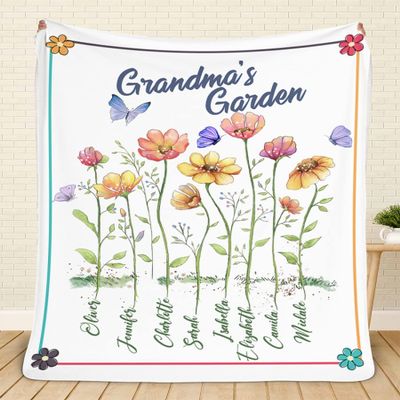 Personalized Grandma's Garden Fleece Blanket Gifts for The Whole Family, Custom Blanket Personalized Grandma Blanket Flower Blanket with Grandkids Names / Gift-564, Full