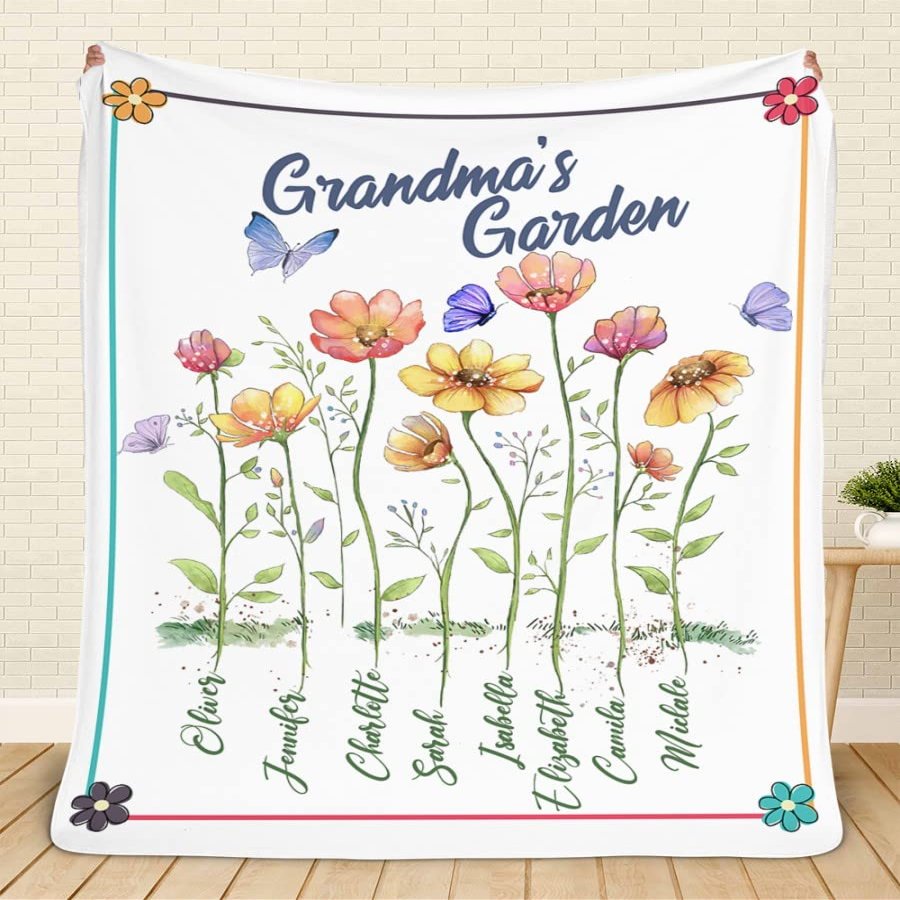 Personalized Grandma's Garden Fleece Blanket Gifts for The Whole Family, Custom Blanket Personalized Grandma Blanket Flower Blanket with Grandkids Names / Gift-564, Full