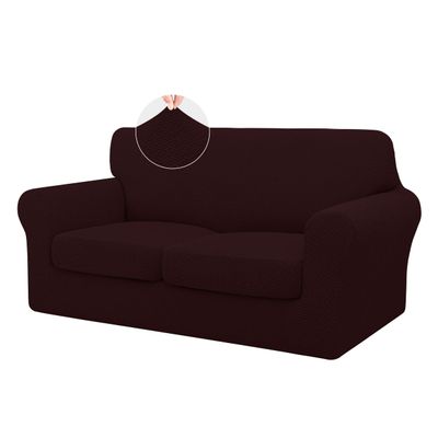 ISSUNTEX 3 Pieces High Stretch Thicken Loveseat Couch Covers, Soft Sofa Slipcover for 2 Separate Cushion Couch, Jacquard Fabric Elastic Sofa Cover Furniture Protector for Dogs (Loveseat, Wine)