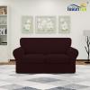 ISSUNTEX 3 Pieces High Stretch Thicken Loveseat Couch Covers, Soft Sofa Slipcover for 2 Separate Cushion Couch, Jacquard Fabric Elastic Sofa Cover Furniture Protector for Dogs (Loveseat, Wine) view 2