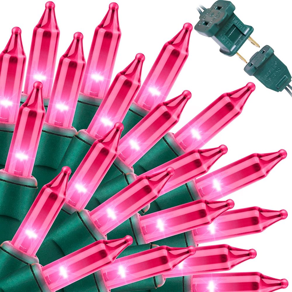 LAMPHOME Pink Lights for Valentines Day Decor, 300light 63.8FT(2pk of 150L) Pink Christmas String Fairy Lights Green Wire Plug in for Bedroom Indoor Outdoor Girl's Room Valentines Decorations