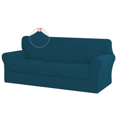 ISSUNTEX 4 Pieces High Stretch Thicken Couch Covers, Soft Sofa Slipcover for 3 Separate Cushion Couch, Jacquard Fabric Elastic Sofa Cover Furniture Protector for Dogs (Oversized Sofa, Peacock Blue)