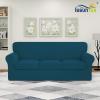 ISSUNTEX 4 Pieces High Stretch Thicken Couch Covers, Soft Sofa Slipcover for 3 Separate Cushion Couch, Jacquard Fabric Elastic Sofa Cover Furniture Protector for Dogs (Oversized Sofa, Peacock Blue) view 2