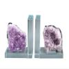 AMOYSTONE Heavy-Duty Amethyst L-Shaped Glass Bookends, 1 Pair (4-6 LBS)  Stylish Decorative Bookends for Shelves with Non-Skid Base, Multi-Functional Home Office Book Support view 1