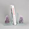 AMOYSTONE Heavy-Duty Amethyst L-Shaped Glass Bookends, 1 Pair (4-6 LBS)  Stylish Decorative Bookends for Shelves with Non-Skid Base, Multi-Functional Home Office Book Support view 2