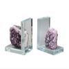 AMOYSTONE Heavy-Duty Amethyst L-Shaped Glass Bookends, 1 Pair (4-6 LBS)  Stylish Decorative Bookends for Shelves with Non-Skid Base, Multi-Functional Home Office Book Support view 3