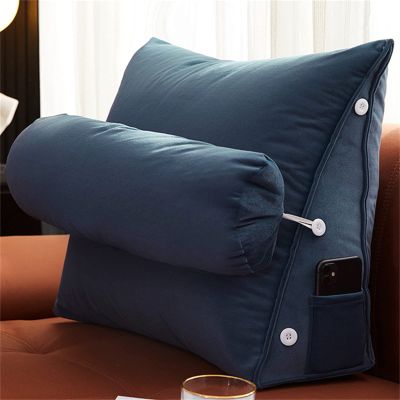 ZZYK Triangle Wedge Shaped Reading and Sleeping Pillow with Adjustable Neck Pillow - Support for Body,Back,Lumbar - Use in Bed,Couch,Bedroom for Adults - Helps Sleep,Pain Relief,Blue,23.6"/60cm