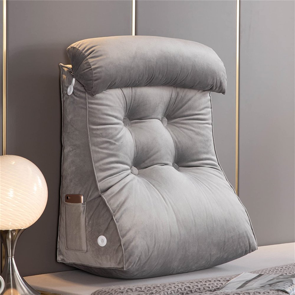 ZZYK Bed Wedge Pillow Adjustable Reading Throw Cushions for Sleeping Triangular Bedrest Lumbar Neck Back Support Pillows for Office Home Bed Sofa Chair Pain Relief,Grey,17.7"/45cm
