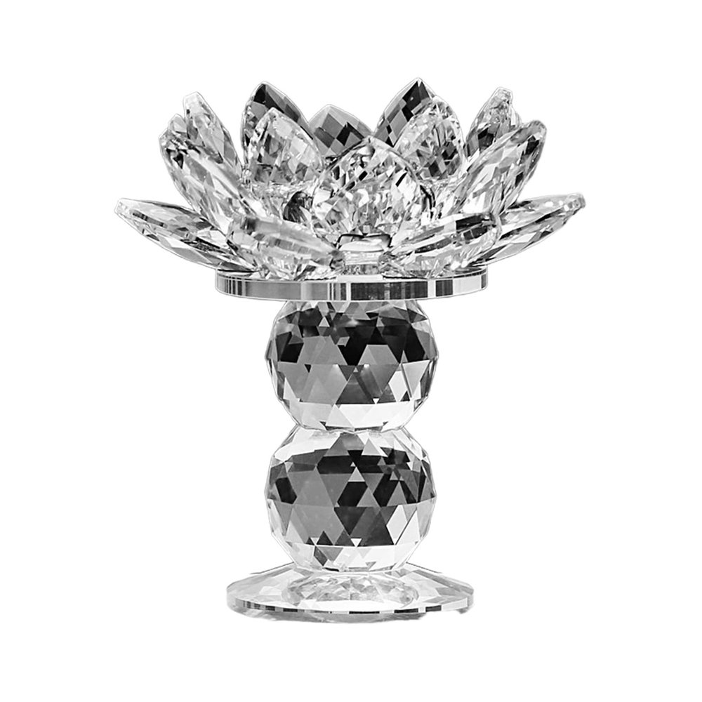 Double Ball Crystal Lotus Flower Candle Holder Buddha Temple Decor Ornament for Home Festival Wedding Party Table Decor