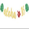 Aloha 16 Banner for Tropical 16th Birthday Anniversary Party Decorations, Hawaiian Luau Tropical Theme 16th Birthday Party Photo Prop Gold Glitter view 1