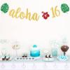 Aloha 16 Banner for Tropical 16th Birthday Anniversary Party Decorations, Hawaiian Luau Tropical Theme 16th Birthday Party Photo Prop Gold Glitter view 2