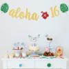 Aloha 16 Banner for Tropical 16th Birthday Anniversary Party Decorations, Hawaiian Luau Tropical Theme 16th Birthday Party Photo Prop Gold Glitter view 4