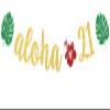 Aloha 21 Banner, Hawaiian 21st Birthday Decorations, Tropical Luau 21st Birthday Party Decorations, Palm Leaf Decorations Gold Green Glitter view 1
